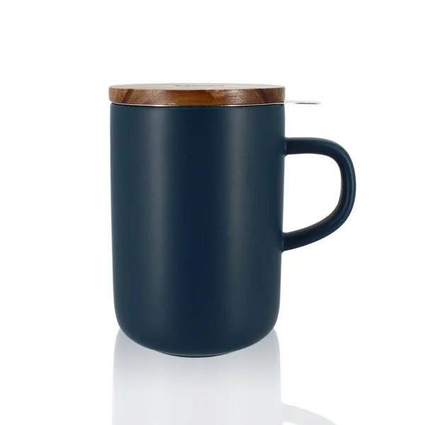Ogo Living Juliet Blau - Tee Tasse Steinzeug und Deckel Akazie 475ml