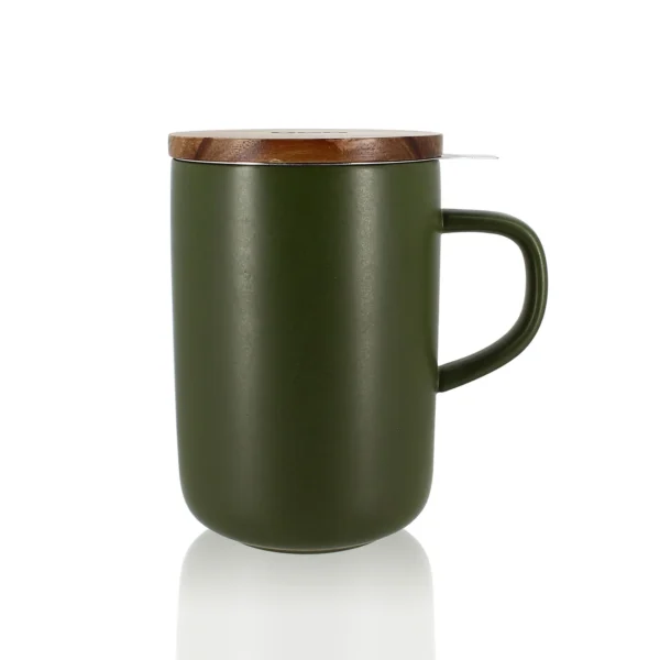 Ogo Living Juliet Khaki - Tee Tasse Steinzeug und Deckel Akazie 475ml