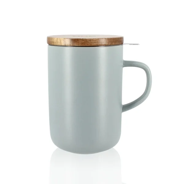 Ogo Living Juliet Perlgrau - Tee Tasse Steinzeug und Deckel Akazie 475ml