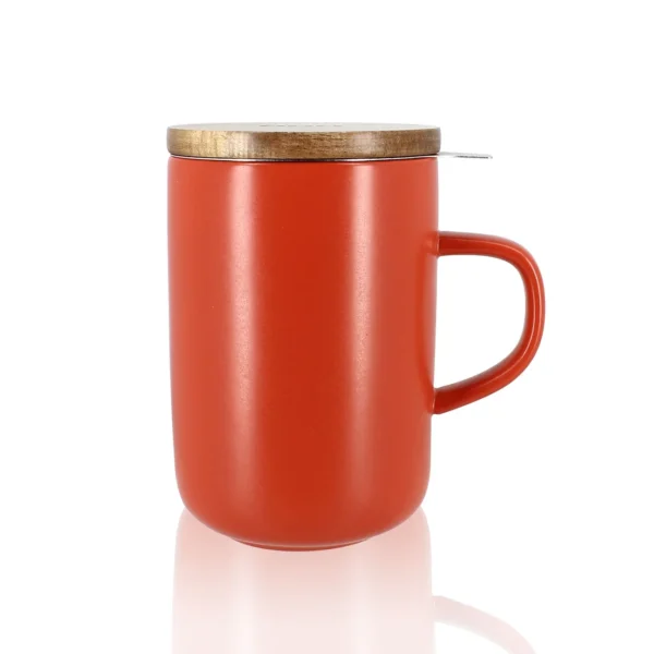 Ogo Living Juliet Rot - Tee Tasse Steinzeug und Deckel Akazie 475ml