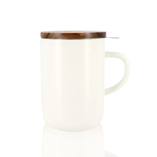 Ogo Living Juliet Weiß - Tee Tasse Steinzeug und Deckel Akazie 475ml